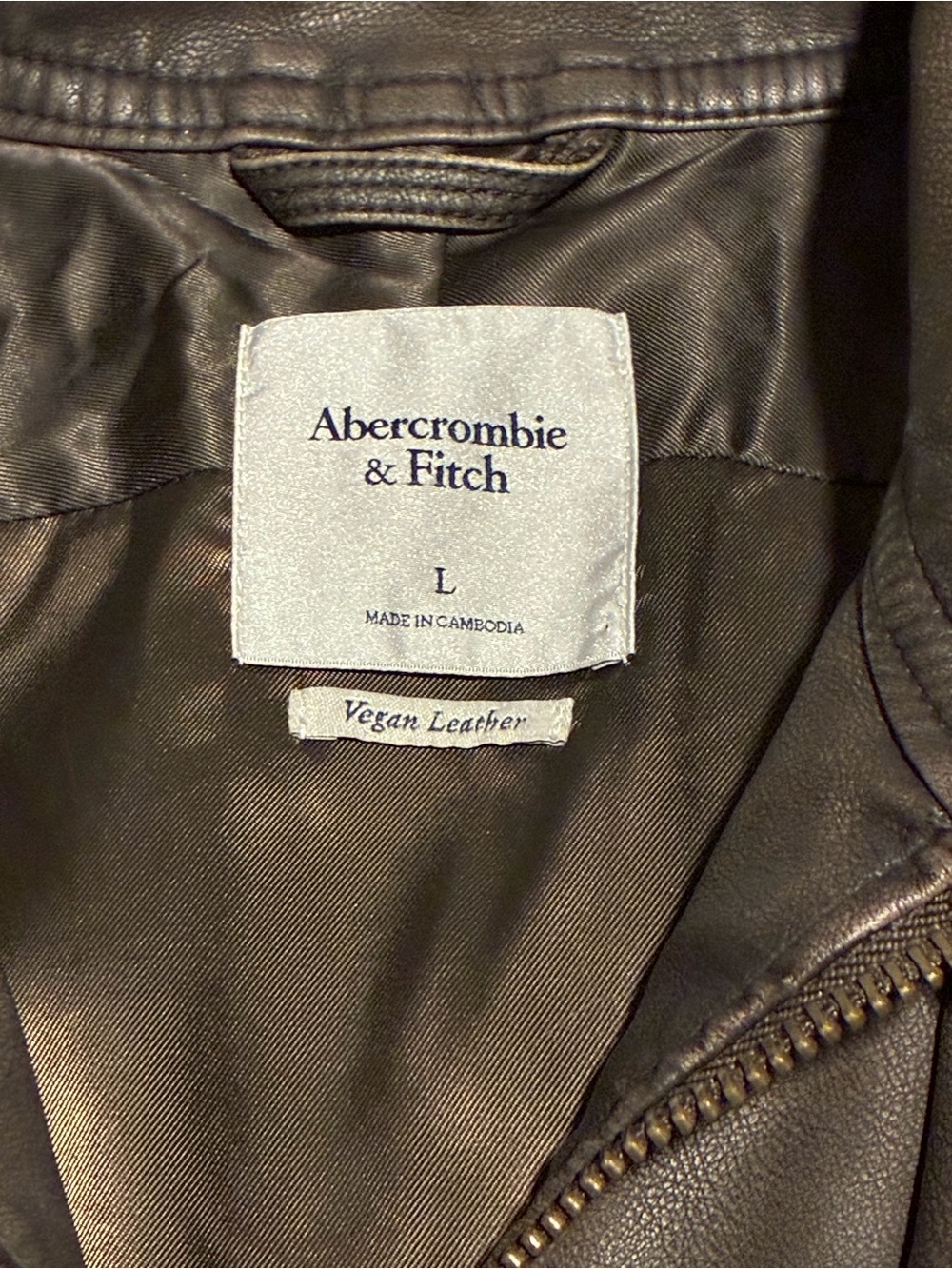 Abercrombie & Fitch Brown Vegan Leather Bomber Jacket - Picture 3 of 6